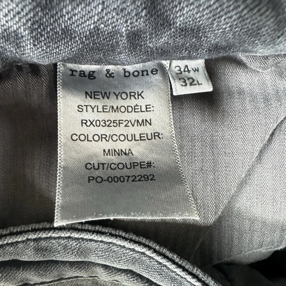 Rag & Bone Jeans Mens 34x32 Black Gray Denim Athletic Fit 3 City Stretch